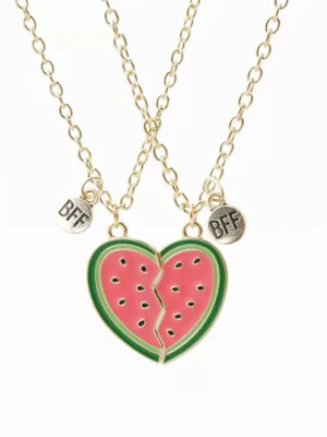 Watermelon Necklace-2Pcs Enamel Split Heart Necklace