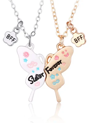 Split Butterfly Necklace-2Pcs Enamel Matching Sister Forever BFF