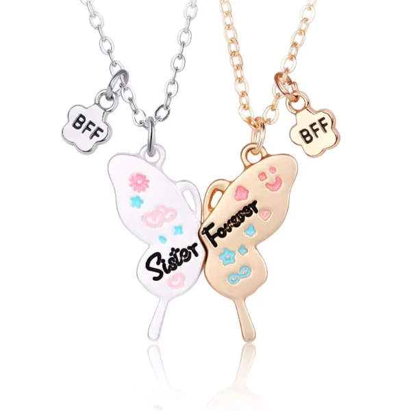 Split Butterfly Necklace-2Pcs Enamel Matching Sister Forever BFF