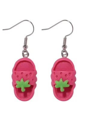 Strawberry Slipper Drop Earrings-Funny Novelty Jewelry
