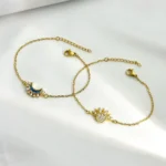 Sun Moon Layered Bracelet Set, Gold Silver Stackable Jewelry