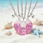 BFF Matching Heart Necklaces Glitter Star Enamel Best Friend