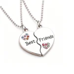 Best Friend Necklace BFF Split Heart Rhinestone Pendant 2PCS