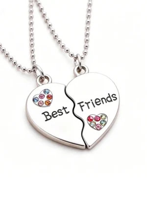 Best Friend Necklace BFF Split Heart Rhinestone Pendant 2PCS