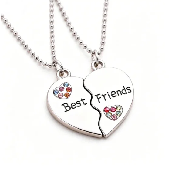 Best Friend Necklace BFF Split Heart Rhinestone Pendant 2PCS