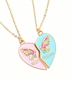 Heart Butterfly Necklace for 2 Best Friends Gift