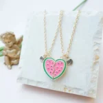 Watermelon Necklace-2Pcs Enamel Split Heart Necklace