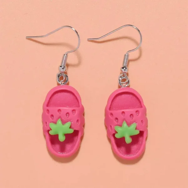 Strawberry Slipper Drop Earrings-Funny Novelty Jewelry