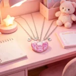 BFF Matching Heart Necklaces Glitter Star Enamel Best Friend