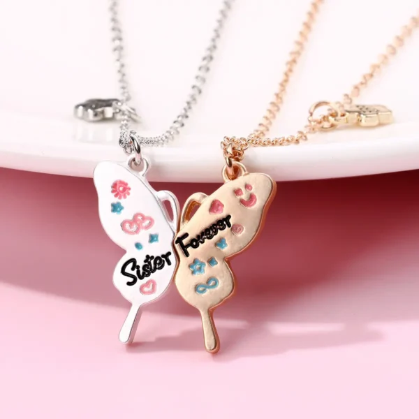 Split Butterfly Necklace-2Pcs Enamel Matching Sister Forever BFF
