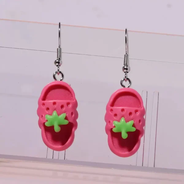 Strawberry Slipper Drop Earrings-Funny Novelty Jewelry