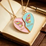 Heart Butterfly Necklace for 2 Best Friends Gift