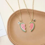 Watermelon Necklace-2Pcs Enamel Split Heart Necklace