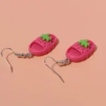 Strawberry Slipper Drop Earrings-Funny Novelty Jewelry