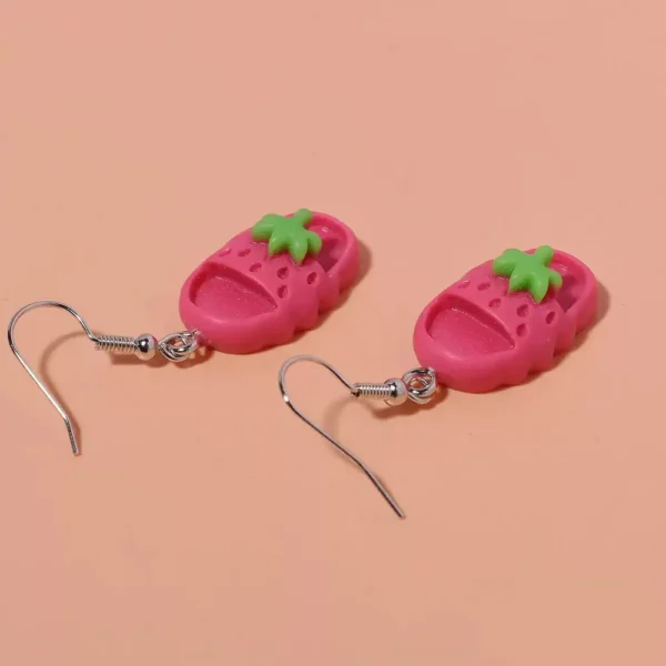 Strawberry Slipper Drop Earrings-Funny Novelty Jewelry