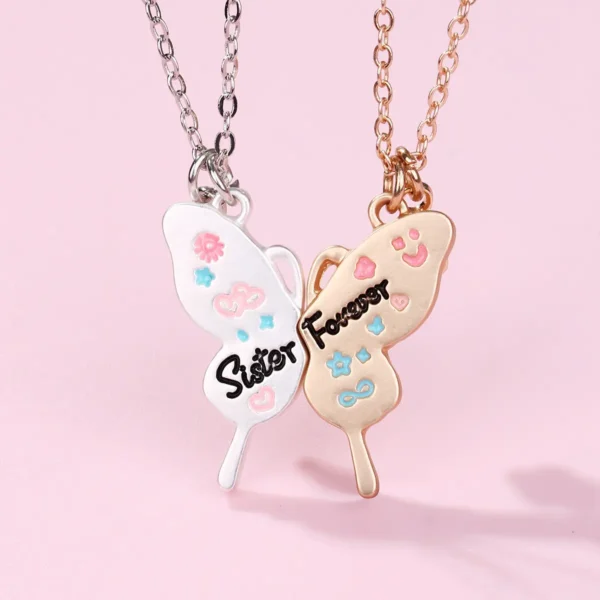 Split Butterfly Necklace-2Pcs Enamel Matching Sister Forever BFF