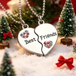 Best Friend Necklace BFF Split Heart Rhinestone Pendant 2PCS
