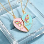 Heart Butterfly Necklace for 2 Best Friends Gift