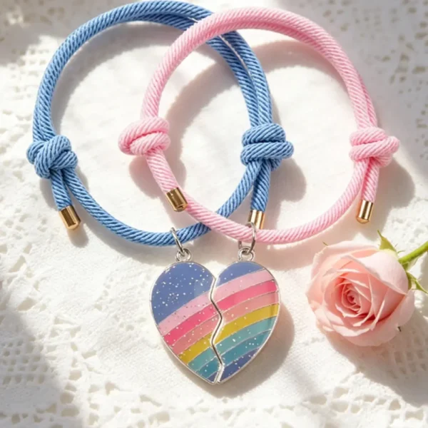 Rainbow Heart BFF Bracelets-2Pcs Best Friends Gift