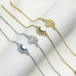 Sun Moon Layered Bracelet Set, Gold Silver Stackable Jewelry