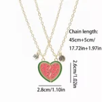 Watermelon Necklace-2Pcs Enamel Split Heart Necklace