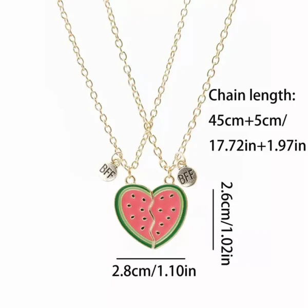Watermelon Necklace-2Pcs Enamel Split Heart Necklace