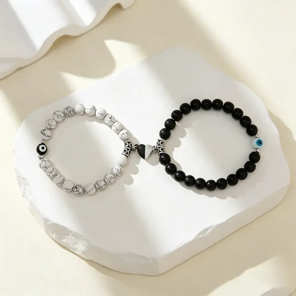 Magnetic Heart Bracelets Evil Eye Matching Beaded Set