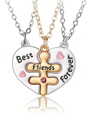 Best Friends Forever BFF Necklaces-3 Piece Split Heart Pendant