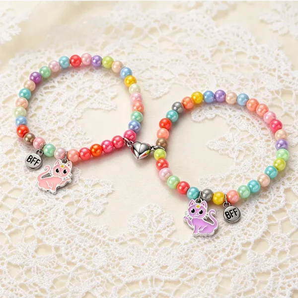 Rainbow Beaded Cat Bracelet for 2 Best Friend