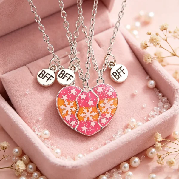 BFF Matching Heart Necklaces Glitter Star Enamel Best Friend