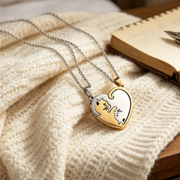 Cute Kitten BFF Necklaces Matching Best Friend Gift