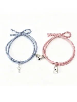 2 BFF Bracelets Set Heart Lock Key Rope Friendship Gift Fun