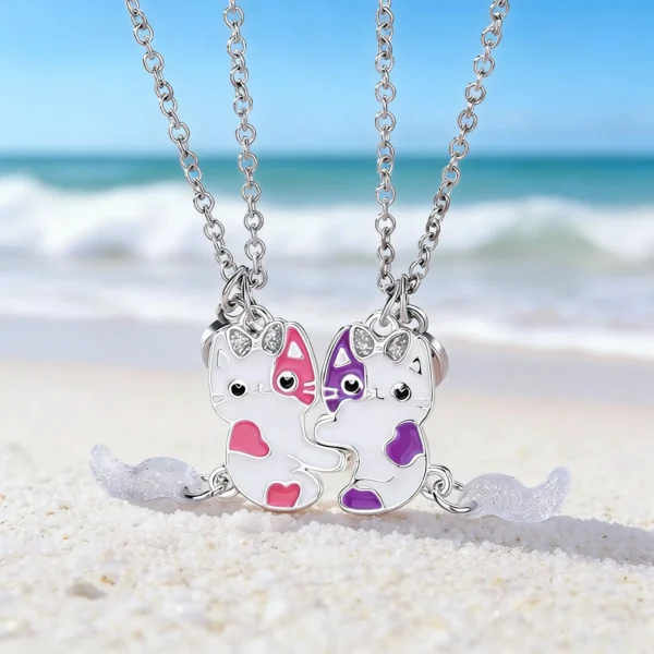 Cute Kitty BFF Necklaces-2Pcs Best Friend Pendant Gift