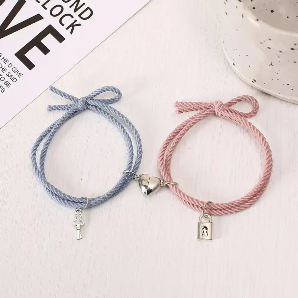 2 BFF Bracelets Set Heart Lock Key Rope Friendship Gift Fun