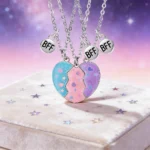 BFF Matching Heart Necklaces Glitter Star Enamel Best Friend