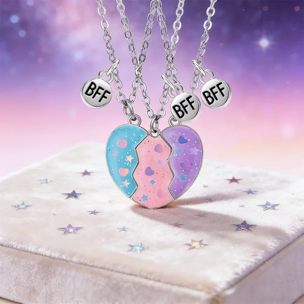 BFF Matching Heart Necklaces Glitter Star Enamel Best Friend