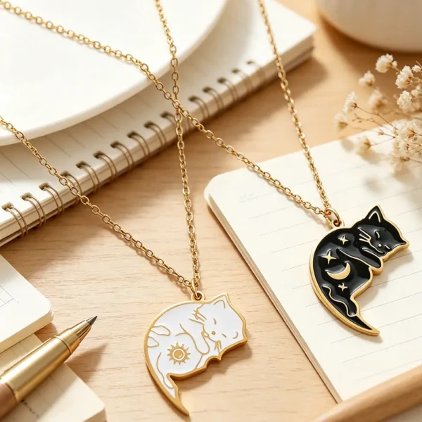 Cat BFF Matching Necklaces Friendship Gift Jewelry