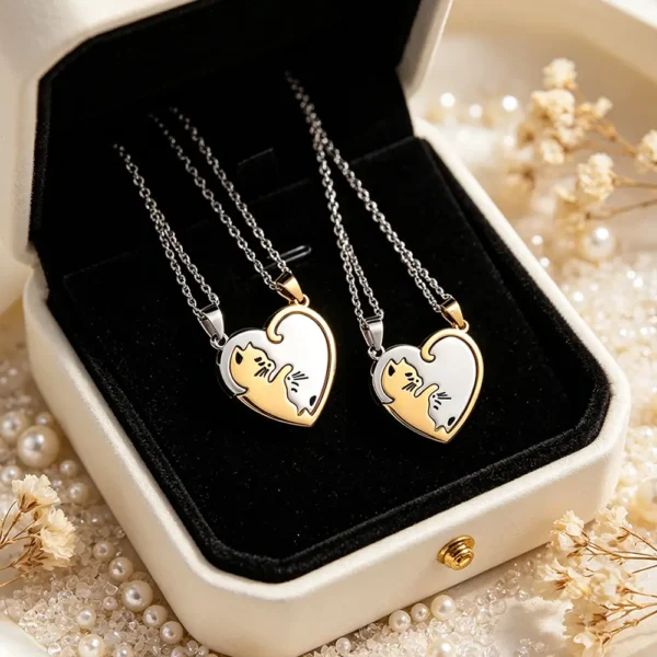 Cute Kitten BFF Necklaces Matching Best Friend Gift