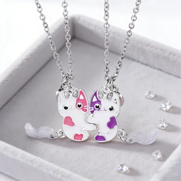 Cute Kitty BFF Necklaces-2Pcs Best Friend Pendant Gift