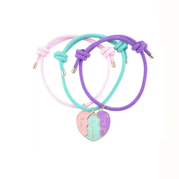 BFF Matching Heart Bracelets for 3 Best Friends