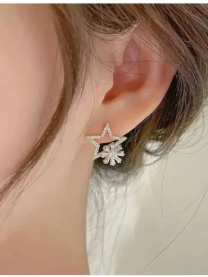 Rotating Star Flower Zircon Earrings