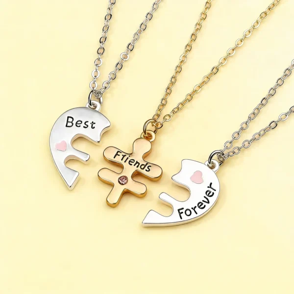 Best Friends Forever BFF Necklaces-3 Piece Split Heart Pendant