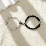 Magnetic Heart Bracelets Evil Eye Matching Beaded Set