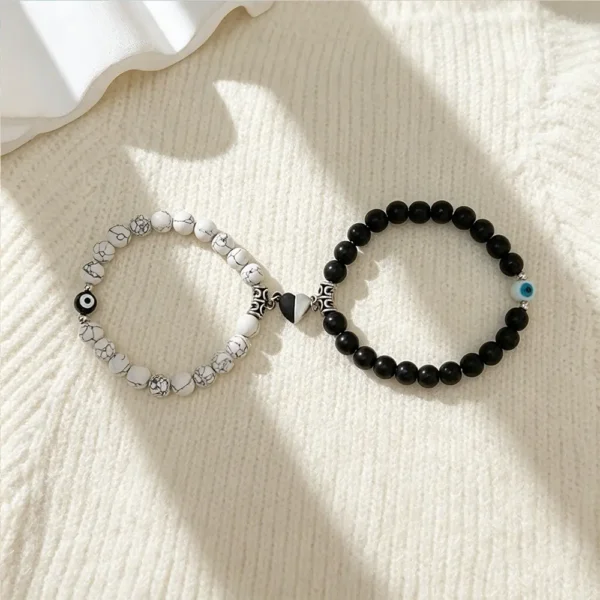 Magnetic Heart Bracelets Evil Eye Matching Beaded Set