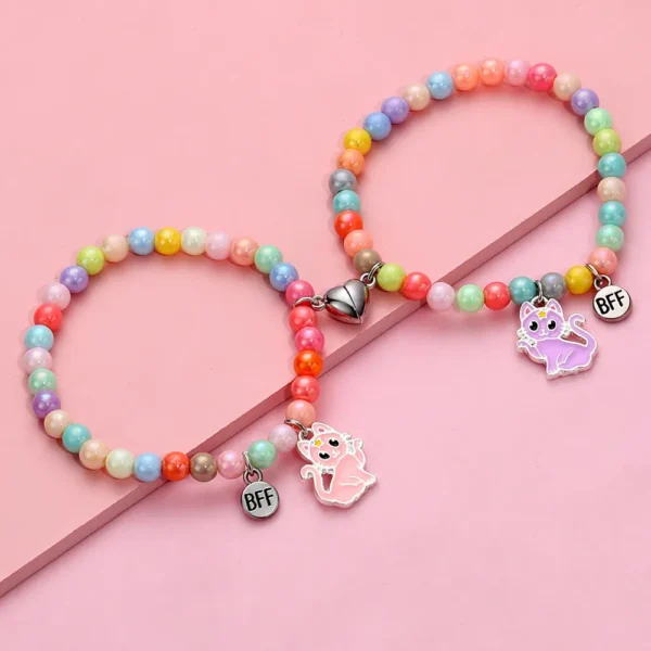 Rainbow Beaded Cat Bracelet for 2 Best Friend
