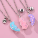 BFF Matching Heart Necklaces Glitter Star Enamel Best Friend