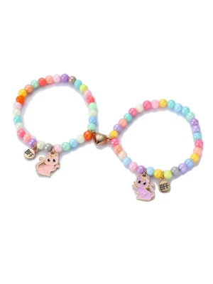Rainbow Beaded Cat Bracelet for 2 Best Friend