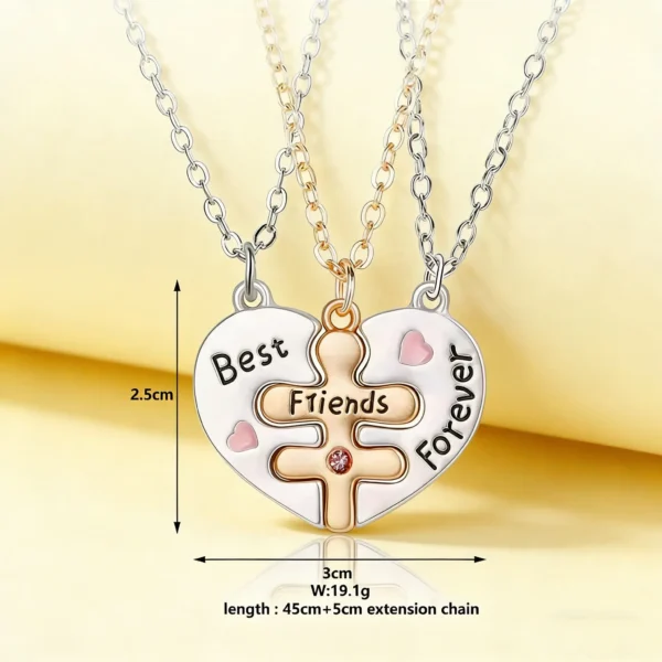 Best Friends Forever BFF Necklaces-3 Piece Split Heart Pendant