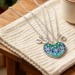 BFF Matching Heart Necklaces Glitter Star Enamel Best Friend