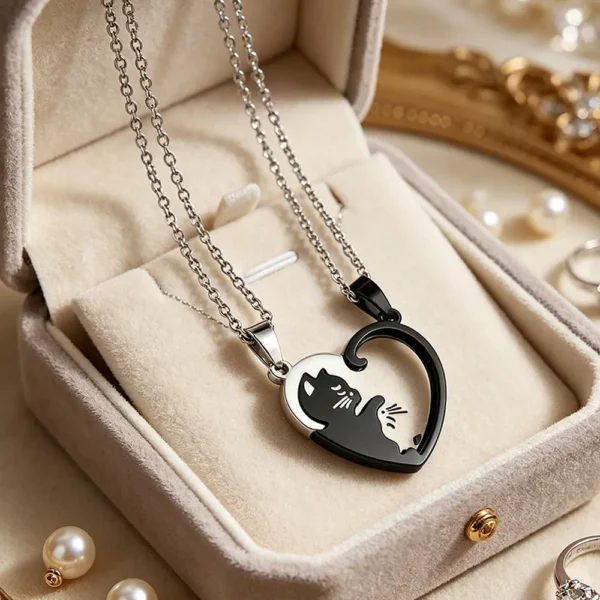 Cute Kitten BFF Necklaces Matching Best Friend Gift